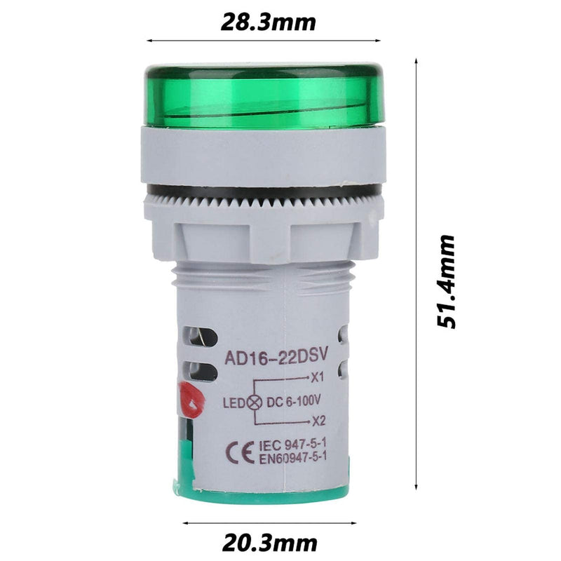 Digital Mini LED Display Voltmeter,6-100V High Accuracy LED Voltmeter Signal Light Digital Display DC Voltage Meter Indicator Round Lamp Tester (Green 2x1.2x1.2inch)