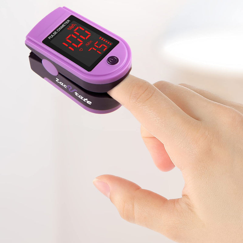 Zacurate Pro Series 500DL Fingertip Pulse Oximeter Blood Oxygen Saturation Monitor with Silicon Cover, Batteries and Lanyard (Mystic Purple)