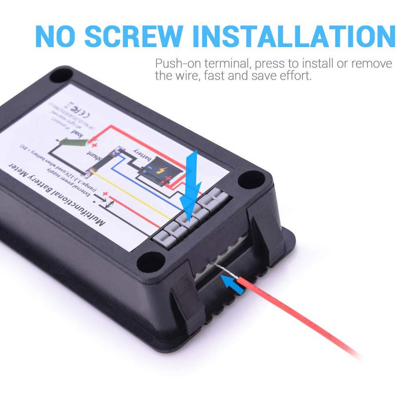 MNJ MOTOR DC Battery Monitor Meter 0-200V 0-100A LCD Display Digital Current Multimeter Voltmeter Ammeter w/Current Shunt Wiring Kit Set for Cars RV Solar System
