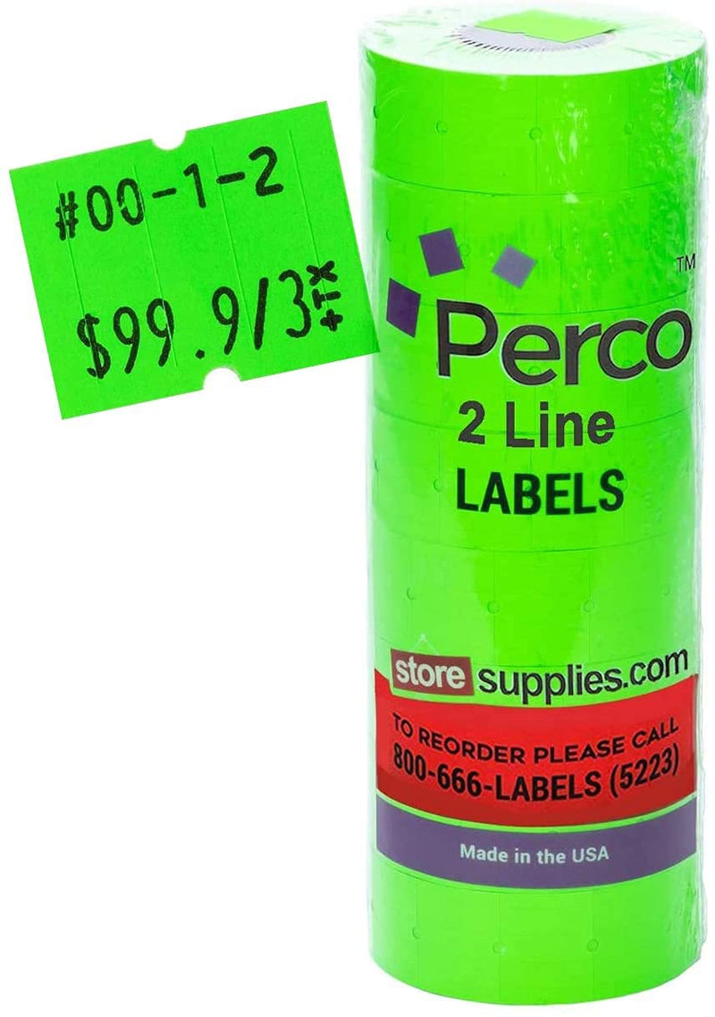 Fluorescent Green Perco Labels for Perco 2 Line Labeler Gun - 1 Sleeve, 6,000 Labels