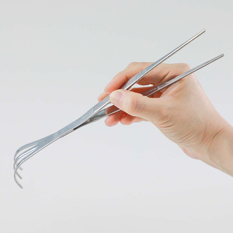 Wazakura 2 in 1 Bonsai Tweezers with Root Rake in Stainless Steel Made in Japan 8.6in (220mm), Professional Bonsai Tool, Japanese Precision Gardening Tongs for Plants Stainless Steel Tweezers with Rake