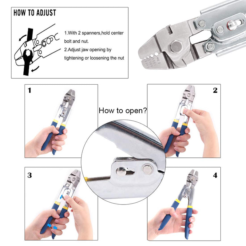 Glarks Up To 2.2mm Wire Rope Crimping Tool With 150Pcs 3 Size Aluminum Double Barrel Ferrule Crimping Loop Sleeve Kit