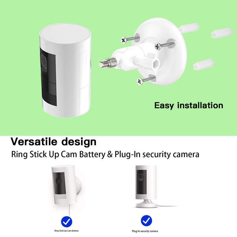 360 Degree Adjustable Mount for Stick Up Cam/Indoor Cam/Battery Cam,TIUIHU Stable Outdoor Ceiling Bracket Mounting Kit for Plug-in HD Security Camera (2-Pack,White) White