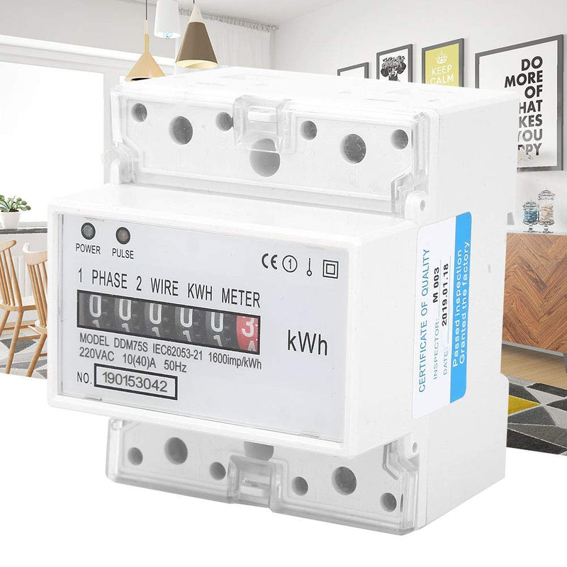 Electric Meter, KWh Meter, Single Phase 4P LED DIN-Rail Electricity Power Consumption Wattmeter Energy Meter, 10-40A