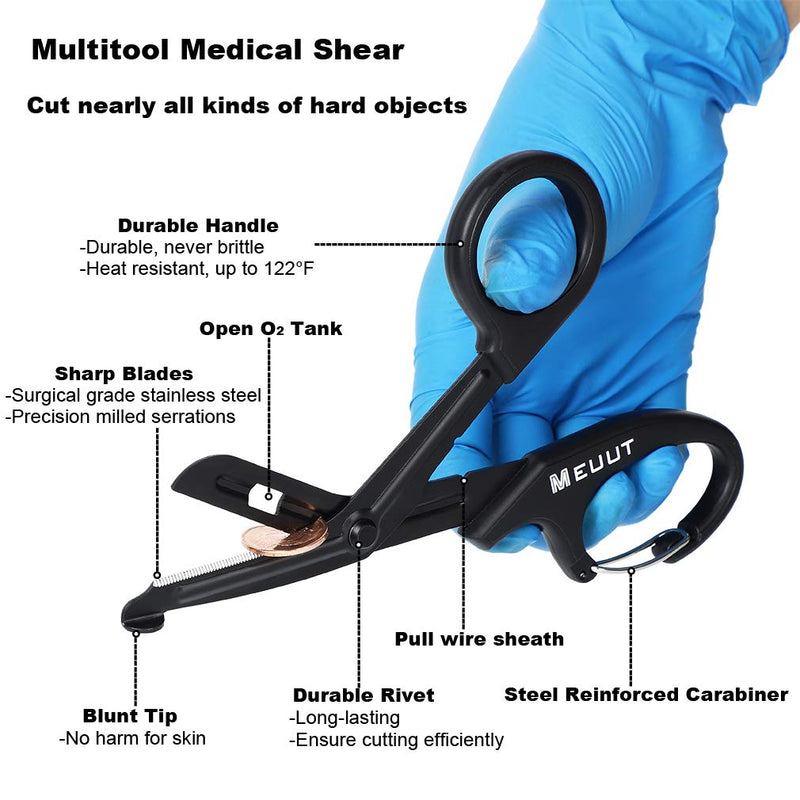 MEUUT 2 Pack Medical Scissors Trauma Shears with Carabiner-7.5" Bandage Shears, Premium Quality Bandage Scissors Fluoride-Coated Stainless Steel EMT Scissors Black+Black