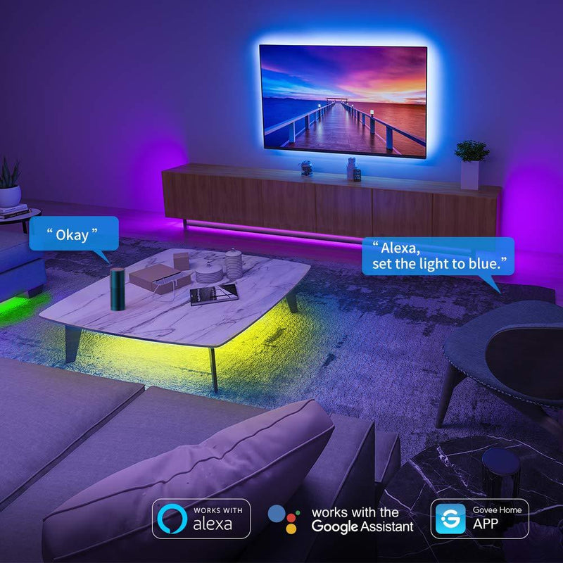 Govee Smart LED Strip Lights, 16.4ft WiFi LED Lights Work with Alexa and Google Assistant, Bright 5050 LEDs, 16 Million Colors with App Control and Music Sync for Home, Kitchen, TV, Party
