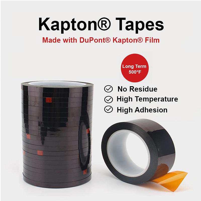 CGS, 2 Mil Dupont Kapton Tape. High Temperature Heat Tape, UL 510 Flame Retardant, Clean Removal. 0.5" x 36 Yards 0.5'' 2 mil Dupont Kapton®