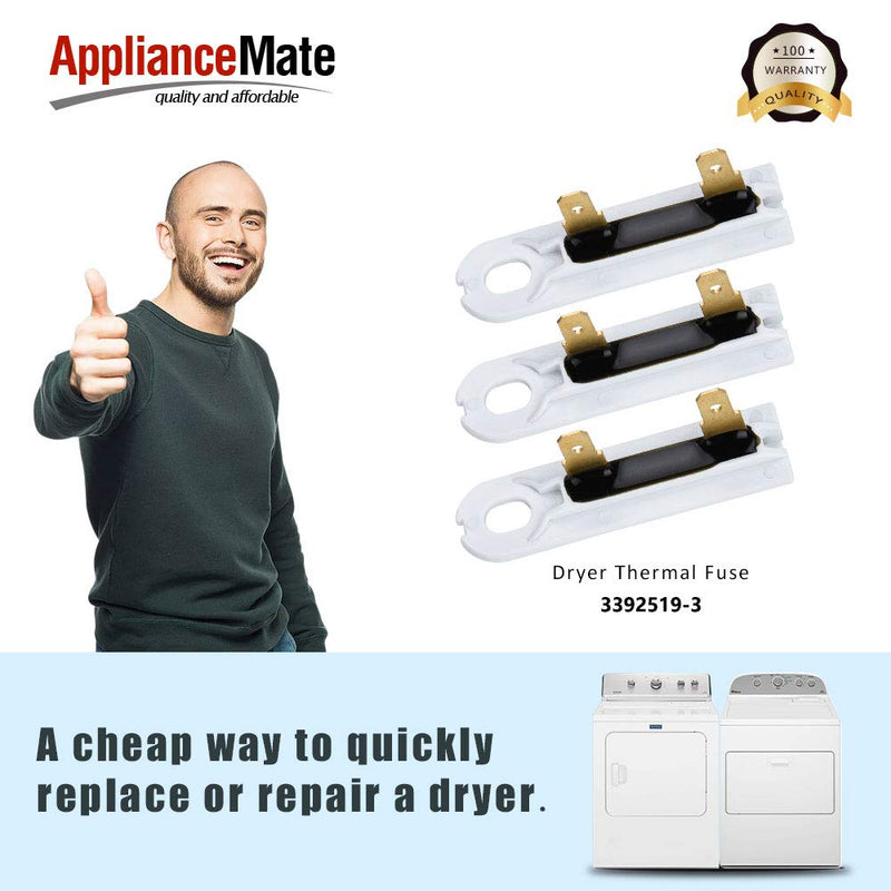3392519 Dryer Thermal Fuse (3 Pack) Replacement for Whirlpool WP3392519 Replaces Part # AP6008325 3388651 694511