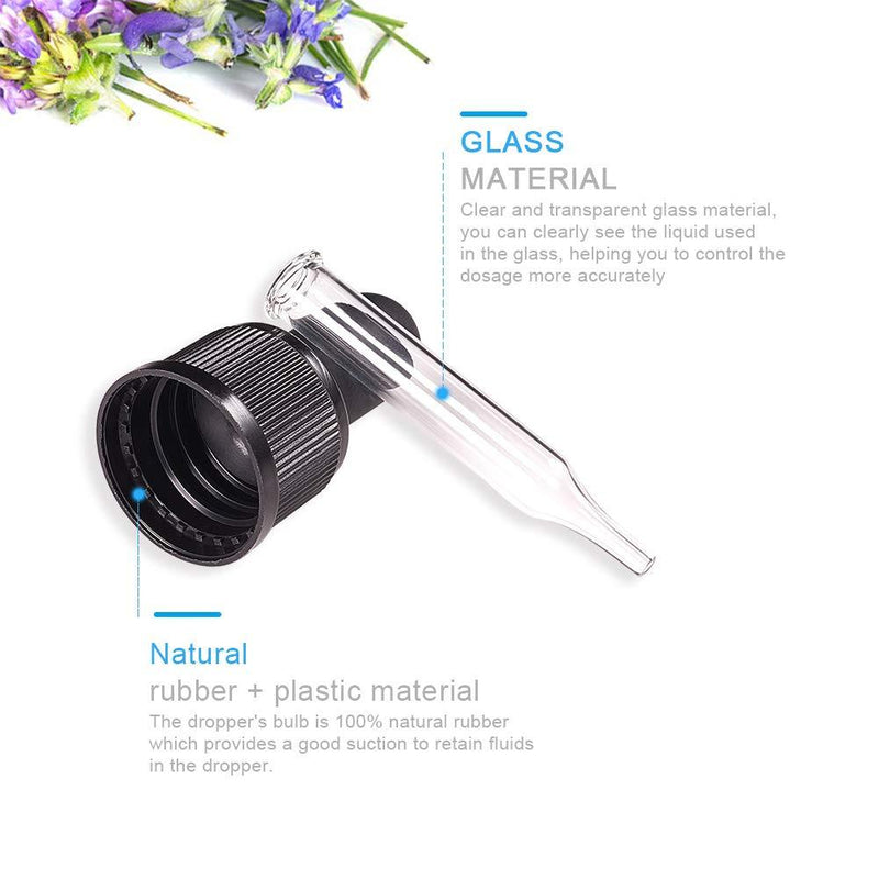 PH PandaHall Set of 12, Glass Eye Droppers for Essential Oil 5ml (1/6 Ounce) Pressure Rotating Cover Oil Droppers Pipettes Roller Tops for Essential Oil Bottles Fit for 5ml bottle