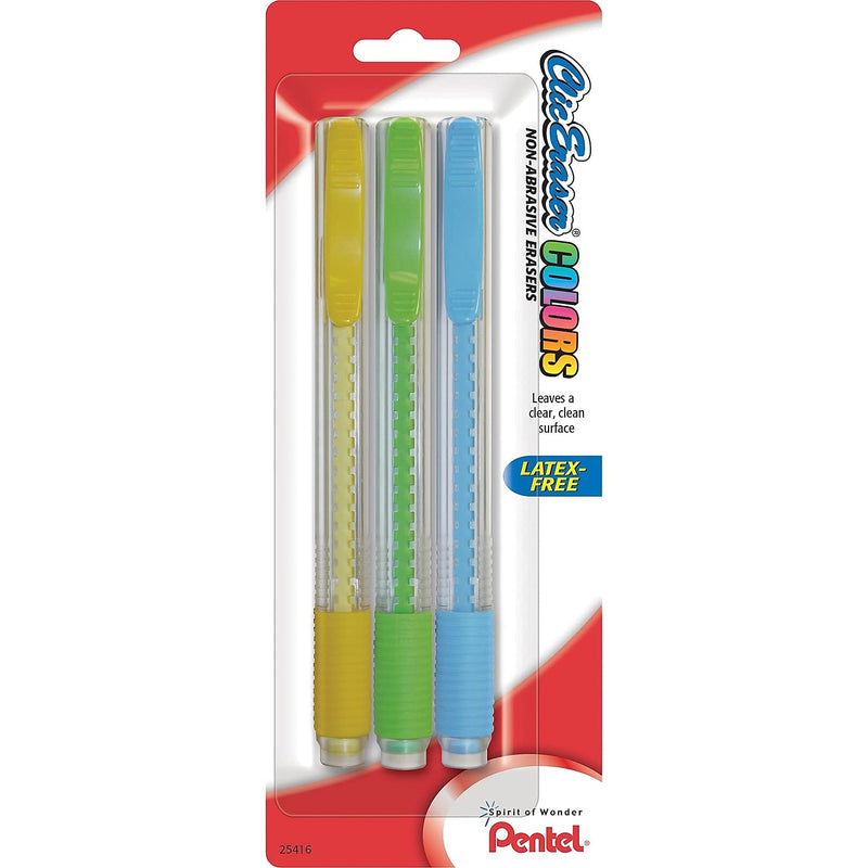 Clic Eraser Grip Retractable Eraser with Grip Fashion Barrel Colors 3-Pk Assorted Mix 3 pack ZE21TBP3M