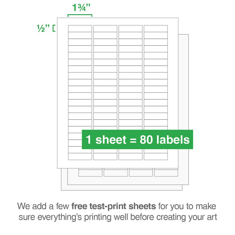 ChromaLabel 1/2 x 1-3/4 Inch Printable Labels, Compatible with Laser and Inkjet Printers, 2000 Pack, 25 Sheets, White