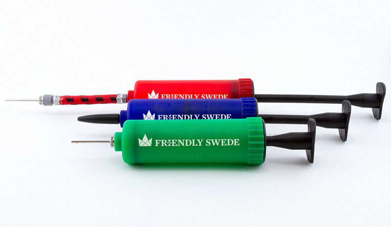 The Friendly Swede Sports Ball Pump, Needles and Nozzles Included - Multipack Blue + Green + Red