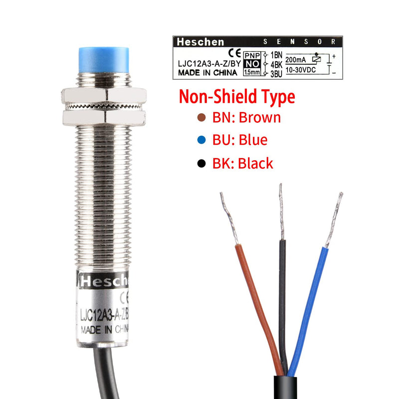 Heschen capacitive proximity switch LJC12A3-AZ/BY detector 1-5mm 10-30VDC 200mA PNP normally open (NO) 3 wire CE