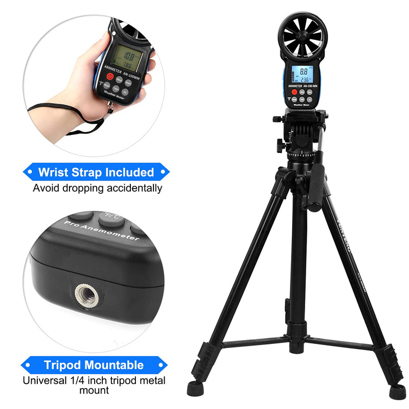 ANNMETER AN-100WM Handheld Wind Speed Chill Temperature Meter Tester, Digital Anemometer for Air Flow, Velocity, Pressure, Humidity Gauge AI-100WM W/ Pressure, Altitude and Humidity