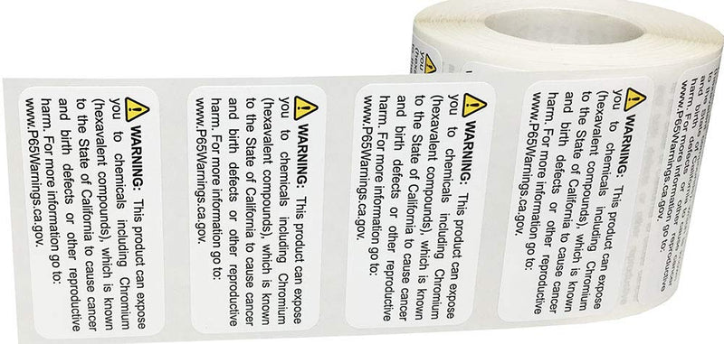 California Proposition 65 Exposure to Chromium Warning Labels 1 x 2 inch 500 Adhesive Stickers