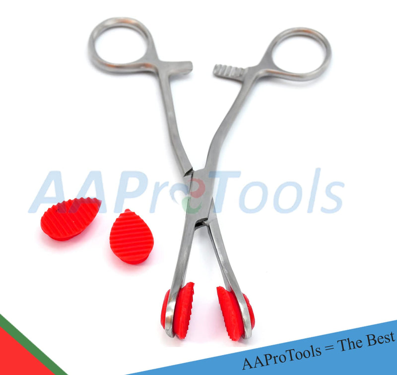 AAProTools Young Tongue Seizing Forceps 6.5" Stainless Steel with Extra 2 Rubber Jaws