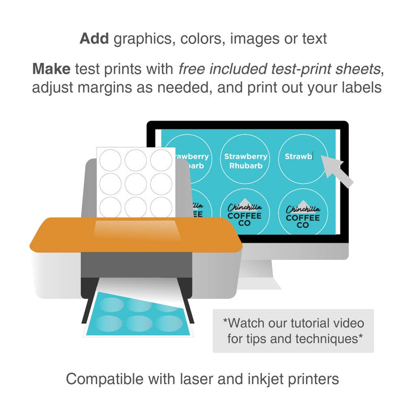 ChromaLabel 2-1/2 Inch Round Printable Labels, Compatible with Laser and Inkjet Printers, 300 Pack, 25 Sheets, White