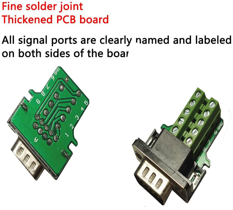 SHANFEILU DB9 Breakout Connector to Wiring Solderless Terminal RS232 D-SUB Male Serial Adapter 9pin Port Breakout Board Black Rubber Core with Case,Screwdriver,Nuts