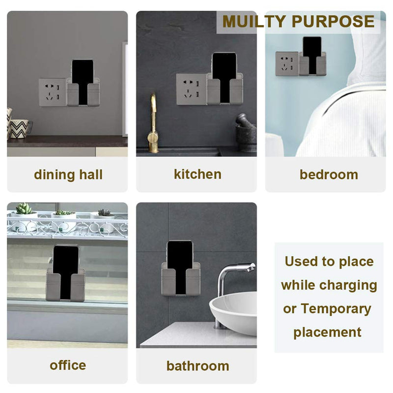 4PC Wall Mount Cell Phone Charging Holder, Black Adhesive Mobile Phone Wall Stand for Charger, Phone Holders for Shower Bed Wall