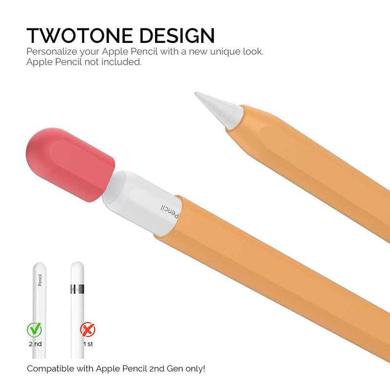 AHASTYLE Duotone Case Cover Silicone Sleeve Skin Compatible with Apple Pencil 2nd Generation, iPad Pro 11 12.9 inch 2018 (Orange, Red) Orange, Red