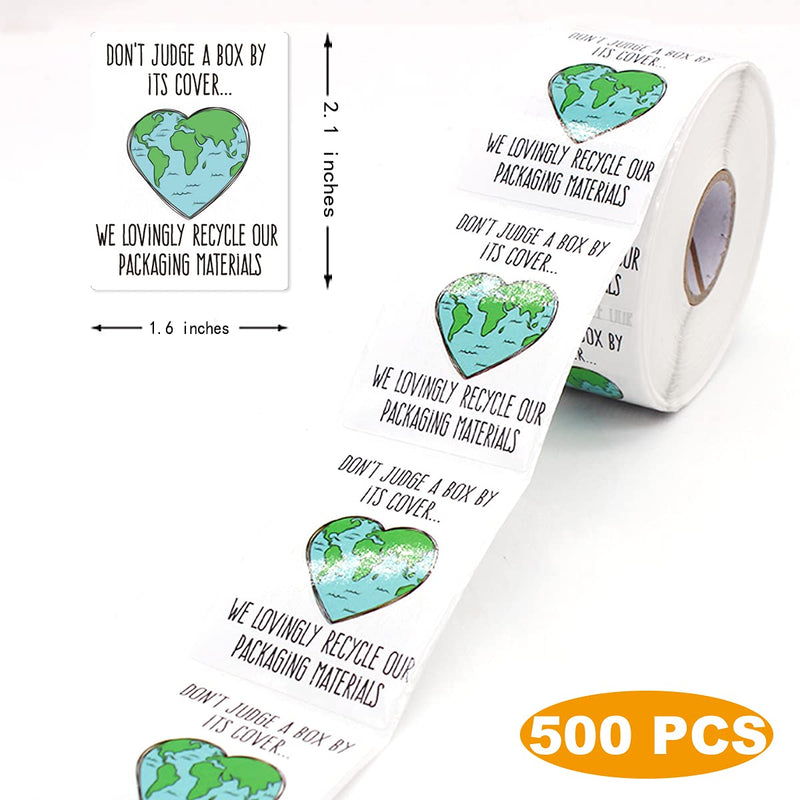 Muminglong 1.5 Inch Don’t Judge a Box by Its Cover Sticker, Thank You Sticker, Reused Box, Recycling Label, Love Shaped Earth Sticker,Handmade Sticker,Packaging Sticker, 500 PCS