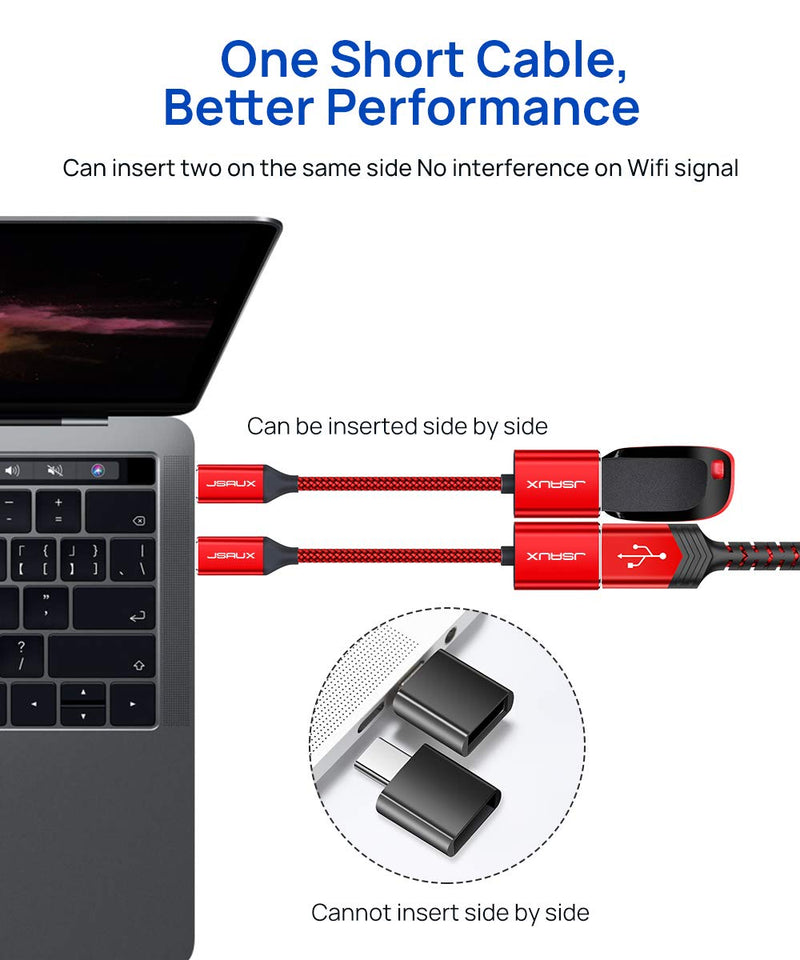 USB C to USB Adapter [2 Pack], JSAUX USB Type C Male to USB 3.0 Female OTG Cable Thunderbolt3 to USB Adapter Compatible with MacBook Pro/Air 2019 2018 2017, Galaxy S20 S20+ Ultra Note 10 S9 S8-Red 2 Pack Red