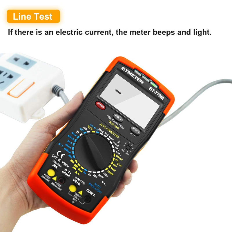 Digital Multimeter TRMS 6000 Count, BTMETER BT-770M Auto/Manual Ranging DMM Electrical Meter Tester for AC/DC Amp, AC/DC Volt, Ohm Capacitance Frequency Continuity Temperature NCV, Auto Backlight BT-770M Manual Ranging