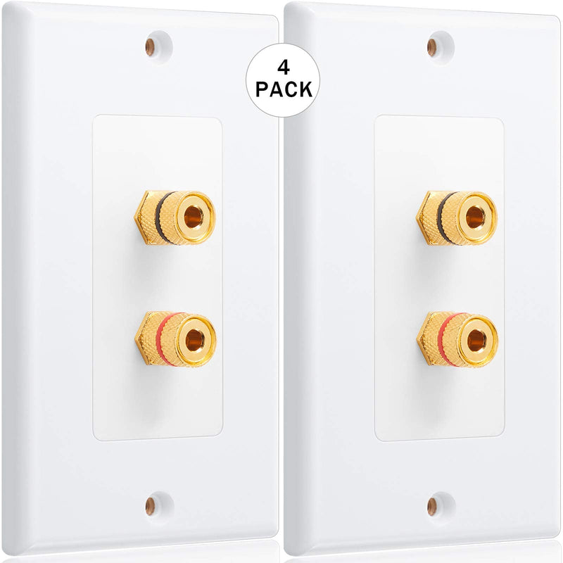 4 Pack Single Gang 1.0 Speaker Wire Wall Plate (Banana Plug Wall Plate) for 1 Speaker, White