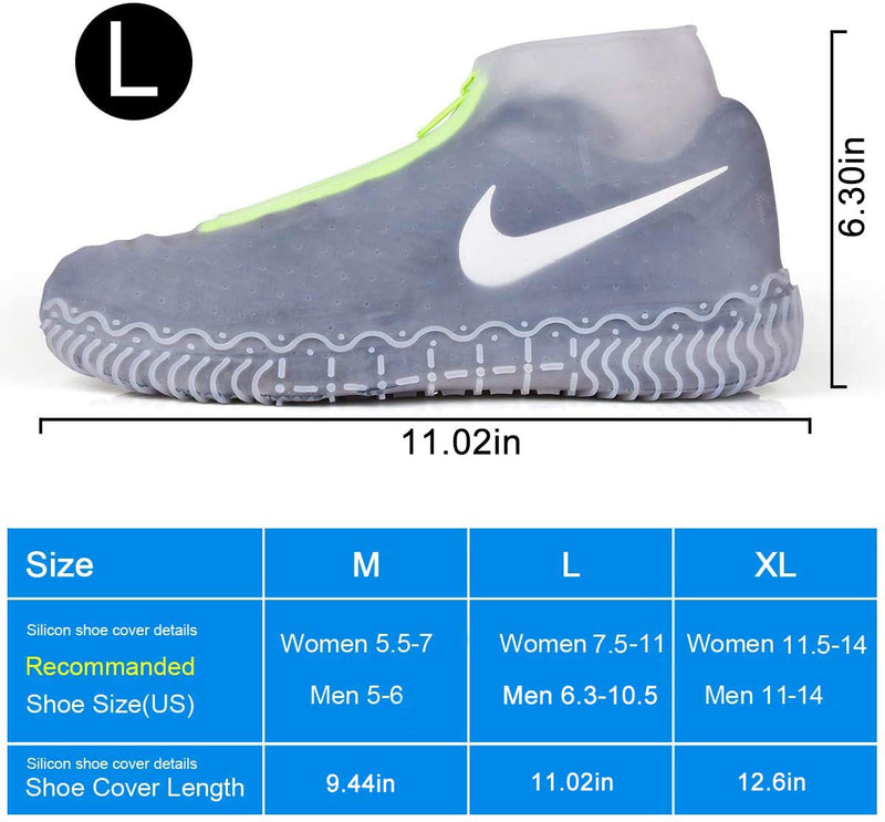 Shiwely Silicone Waterproof Shoe Covers, reusable upgraded overshoes with waterproof zipper, Resistant Rain Boots Non-Slip Washable Protection for Women, Men (L Women 7.5-11, Men 6.5-10.5), White) L (Women 7.5-11, Men 6.5-10.5)
