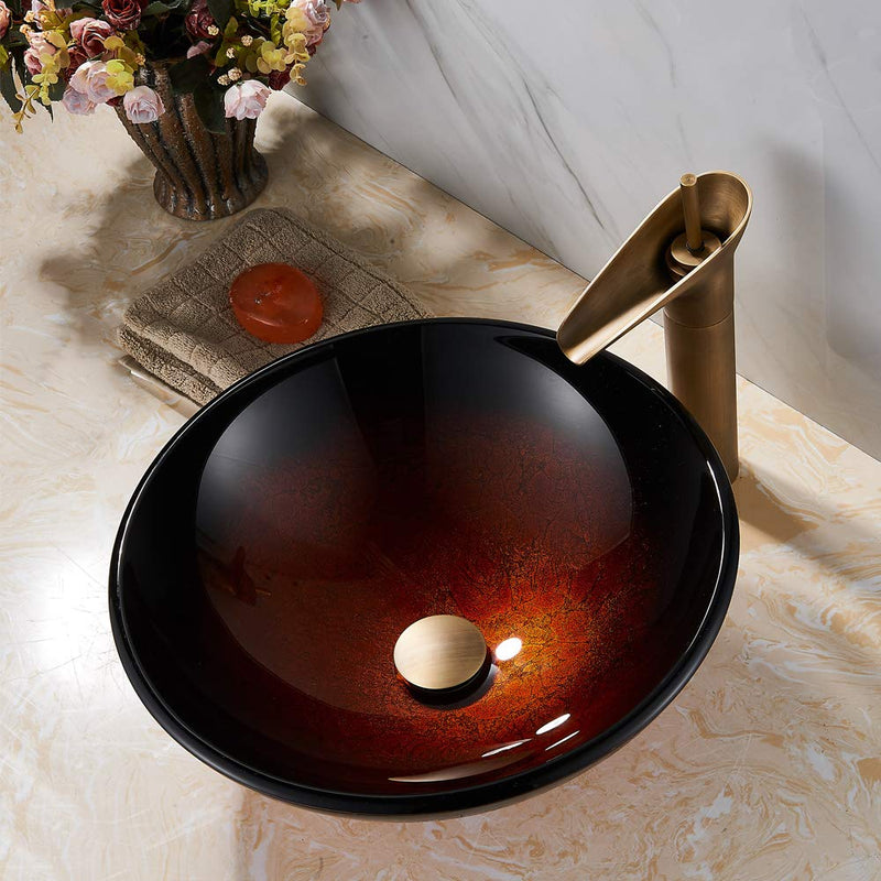 REGALMIX Antique Brass Pop UP Drain, Bathroom Vessel Lavatory Vanity Faucet Sink Stopper, Built-In Anti-Clogging Strainer, Fits Standard American Drain Hole(1-1/2" to 1-3/4")without Overflow, RWF082S