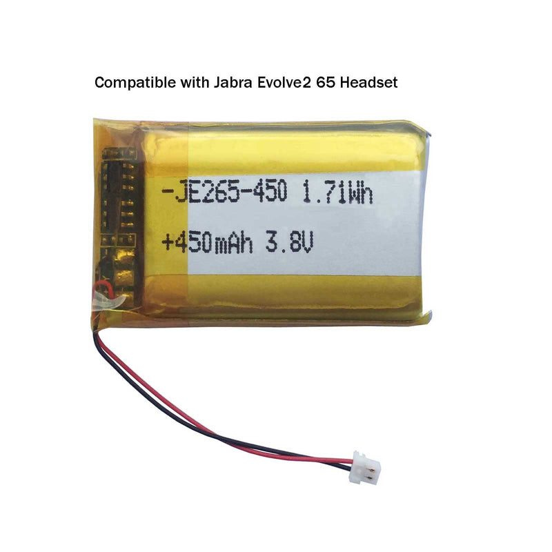 450mAh 3.8V Battery Replacement for Jabra Evolve2 65 Wireless Headset, Compatible with Original Plug and Play 3.8V Jabra Evolve2 65 Battery Replacement