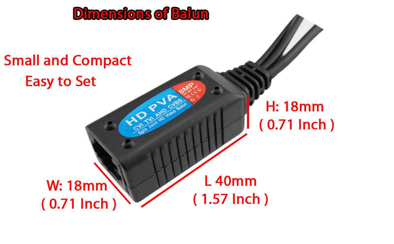 Evertech 8 Megapixel HD Video Balun Transceiver CCTV via UTP Cable Passive Video Power and Audio/Data Connector RJ45 Cat5 Cat6 Data Transmitter 8MP (4 Pairs)