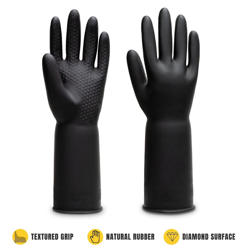 Uxglove Chemical Resistant Latex Gloves,Cleaning Protective Safety Work Heavy Duty Rubber Gloves,12.6",Black 1 Pair Size Large