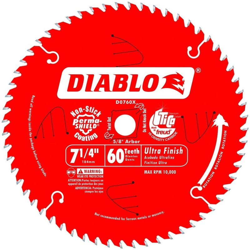 Diablo 7-1/4" x 60-Tooth ATB Ultra Finish Saw Blade with 5/8" Arbor (2-Pack) Pack of 2