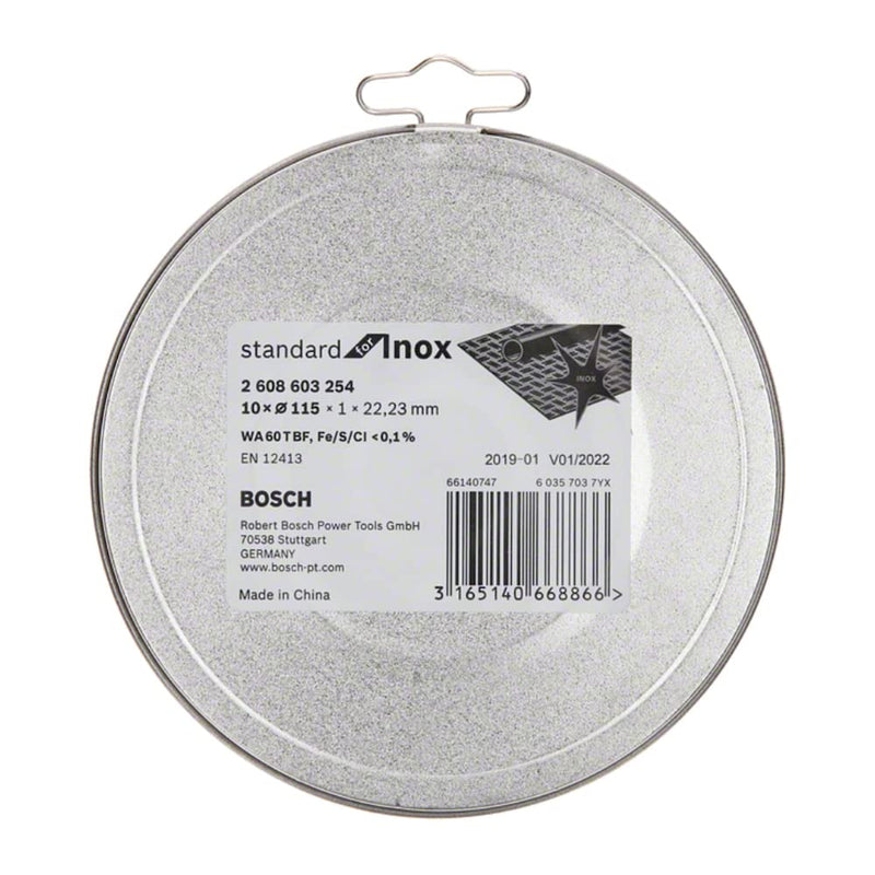 Bosch Professional cutting disc straight standard for Inox - Rapido WA 60 T BF, 115 mm, pack of 10, 2608603254