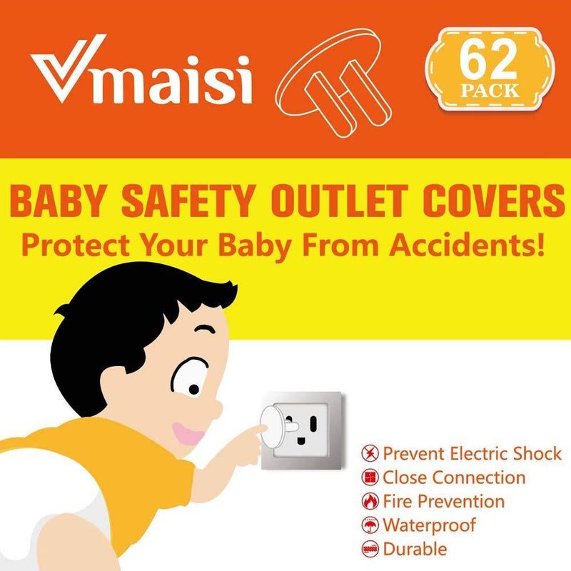62 Pieces Outlet Covers ChildProof Plug Protector - Vmaisi Baby Proofing Electrical Safety Outlet Plugs White 62 Count (Pack of 1)
