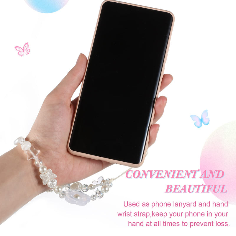 2 Pcs Phone Charms Strap Beaded Phone Strap Pink Cute Phone Charms Aesthetic Love Phone Lanyard Wrist Strap Beaded Phone Keychain Charm for Women Girl Gifts