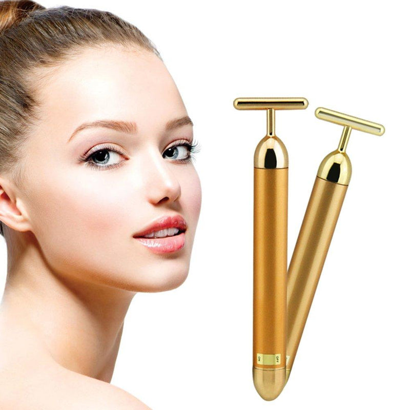 Beauty Bar 24k Golden Pulse Energy Facial Massager, T Shape Electric Face Massager for Pull Tight Firming Lift Daily Skin Care
