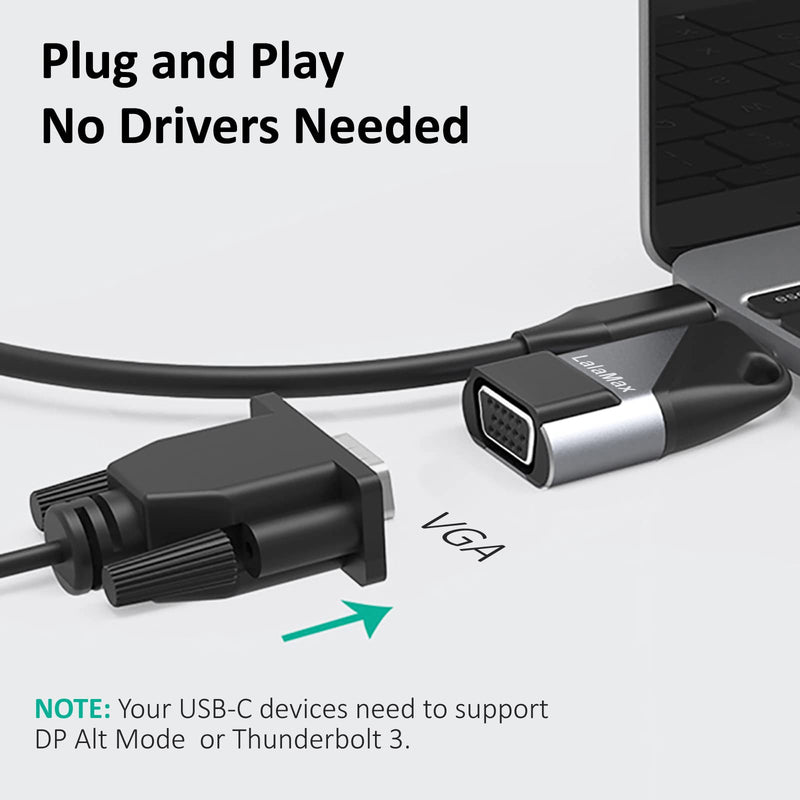 USB C to VGA Adapter,Lalamax USB Type C to VGA Adapter Male to Female Converter Compatible for MacBook Pro, Mac Mini, iPad Pro etc