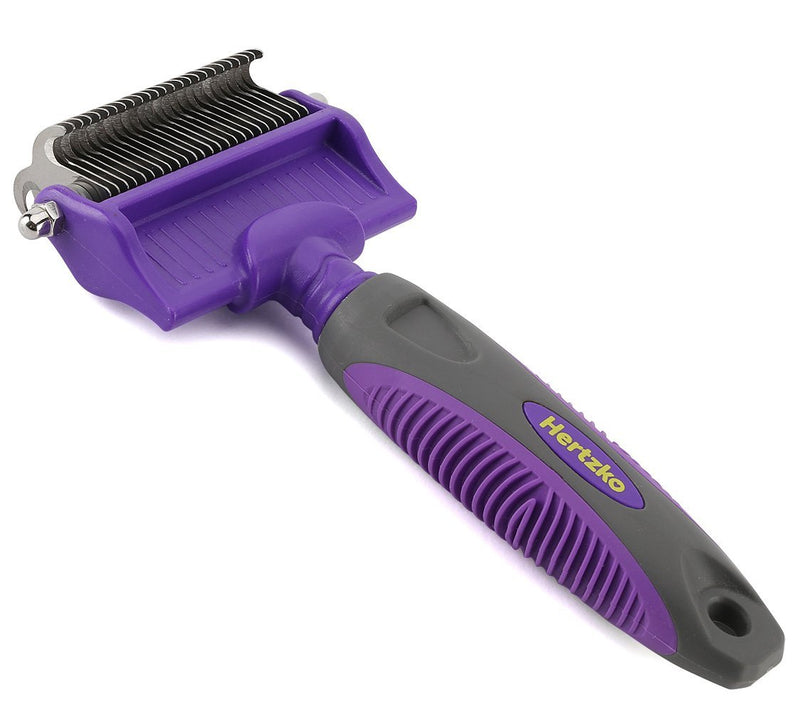 Dematting Comb with Double Sided Professional Rake By Hertzko - Suitable for Dogs and Cats - Removes Loose Undercoat, Tangles, Mats and Knots - Great Grooming Tool for Brushing and Deshedding