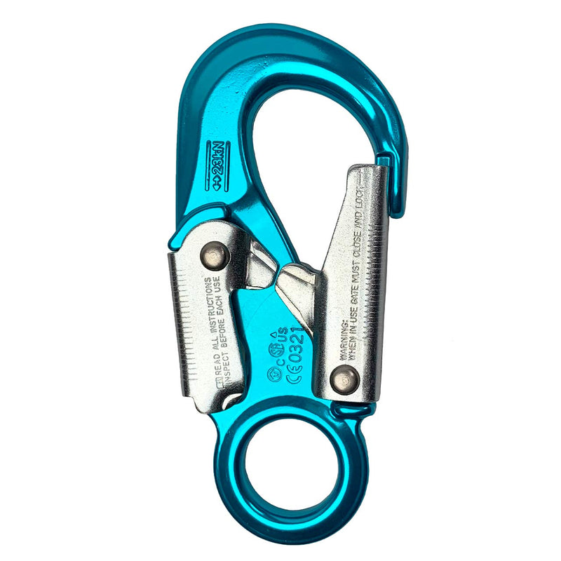 ProClimb Forged Aluminum Snaphook - Double Action Self Locking Gate, Captive Eye 23 kN - Blue Aqua Blue - 23kN