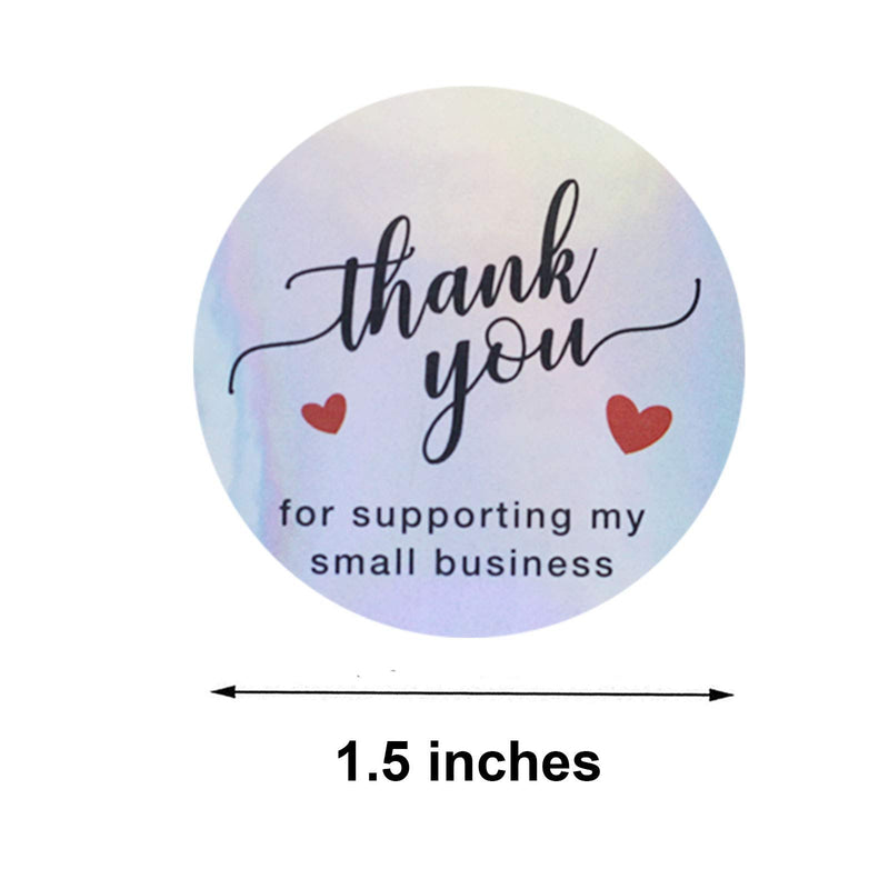 NSWDYLO Thank You Stickers Roll 500pcs 1.5” Thank You for Supporting My Small Business Stickers 4 Designs Thank You Small Business Stickers for Business Packages Holographic Thank You Stickers Labels