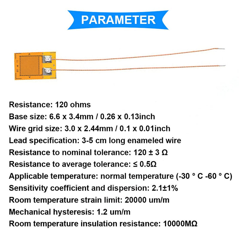 DAOKI 10PCS BF120-3AA 120ohm High-Precision Pressure Resistance Strain Gauge Foil Strain Gauge for Pressure Sensor, Load Cell with 10PCS Strain Gauge Terminal