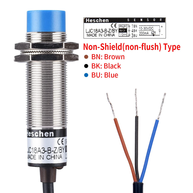 Heschen M18 Capacitive Proximity Sensor Switch Non-Shield Type LJC18A3-B-Z/BY Detection 10mm 10-30VDC 200mA PNP Normally Open(NO) 3 Wires