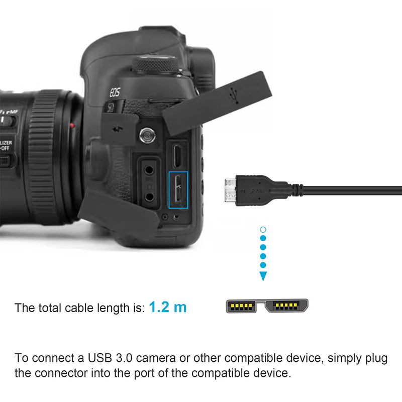 UC-E14 Camera Cable Micro B USB3.0 Charging and Data Cord Compatible with Nikon D800 D800a D810 D800E D850 D5 D500 and Canon EOS5DS 5DSR 5D4 7DMarkII 1DX2