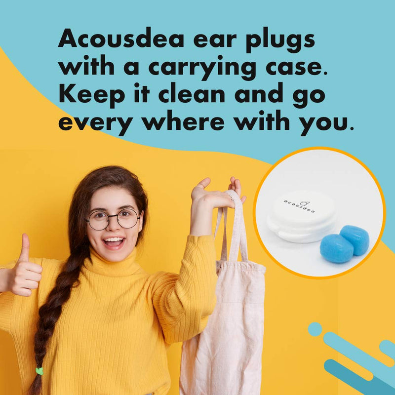 Ear Plugs for Sleeping, Acousdea Reusable Moldable Silicone Ear Plugs, Waterproof, Suitable for Snoring, Swimming, Working, Studying, Noise Cancelling up to 40 dBSPL, Blue with Carry Case, 6 Pairs