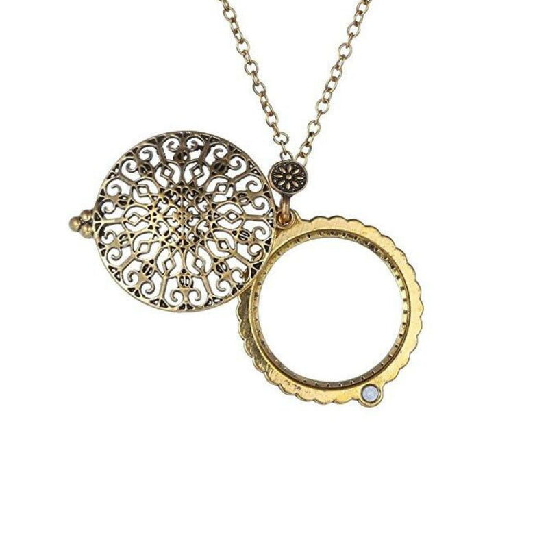 AKOAK 5X Portable Vintage Magnifying Glass Pendant Necklace for Library,Reading Fine Print,Zooming,Increase Vision,Jewelry and Gift (Flower-1) Flower-1
