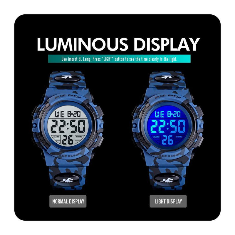 Boys Watch Digital Sports Waterproof Electronic Childrens Kids Watches Alarm Clock 12/24 H Stopwatch Calendar Boy Girl Wristwatch Blue Camo