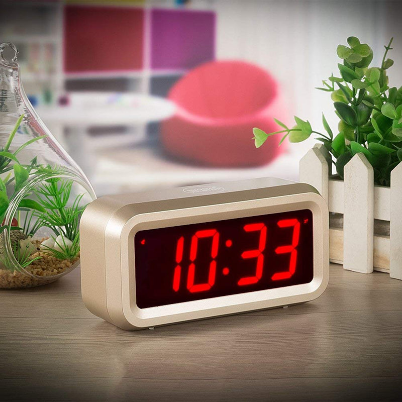 Timegyro Digital Alarm Clock Battery Operated with 1.2" Large Display for Bedroom, Heavy Sleepers(Gold) …