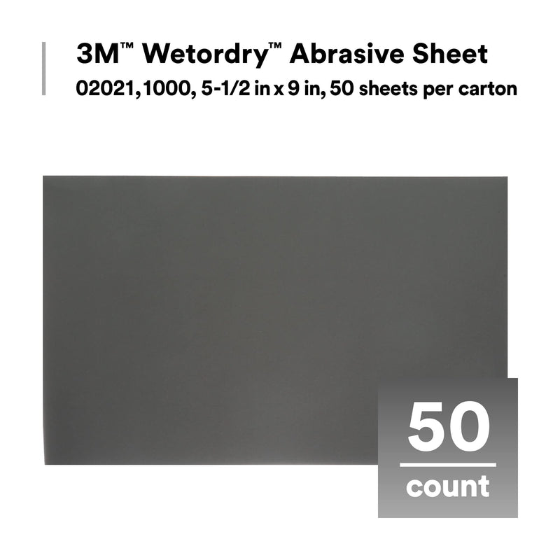 3M Wetordry Abrasive Sheet 401Q, 02021, 1000, 5 1/2 in x 9 in, 50 sheets per carton